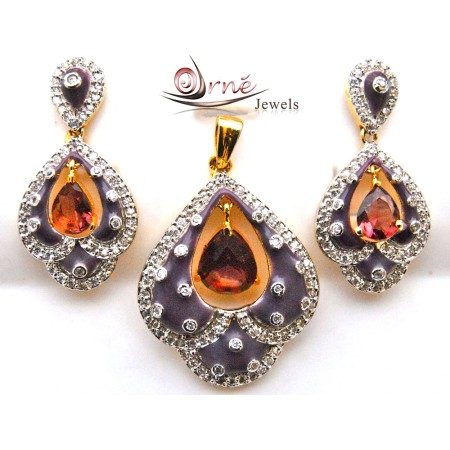 Purple Meena Pendant Set